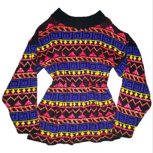 Vintage RARE 80's Retro Colorful Abstract Shapes Tinsel Knit Chunky Sweater